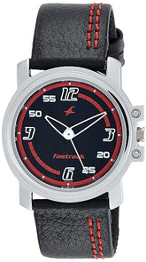 Fastrack Men's Watch Analog, Black Dial Black Leather Strap, 3039SL06